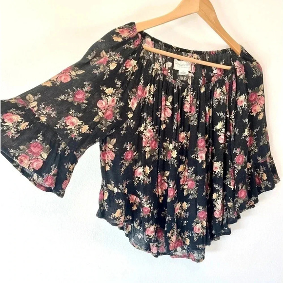Denim & Supply Ralph Lauren Black Floral Flowy Romantic Blouse Size Small - Picture 1 of 9